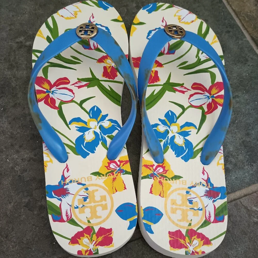 Tory Burch Iris Blue Floral Flip flop Sandal